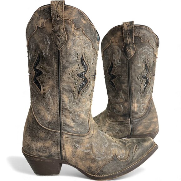 Laredo Leather Studded Western Cowgirl Snip Toe Boots Women's 10 M - Picture 1 of 14